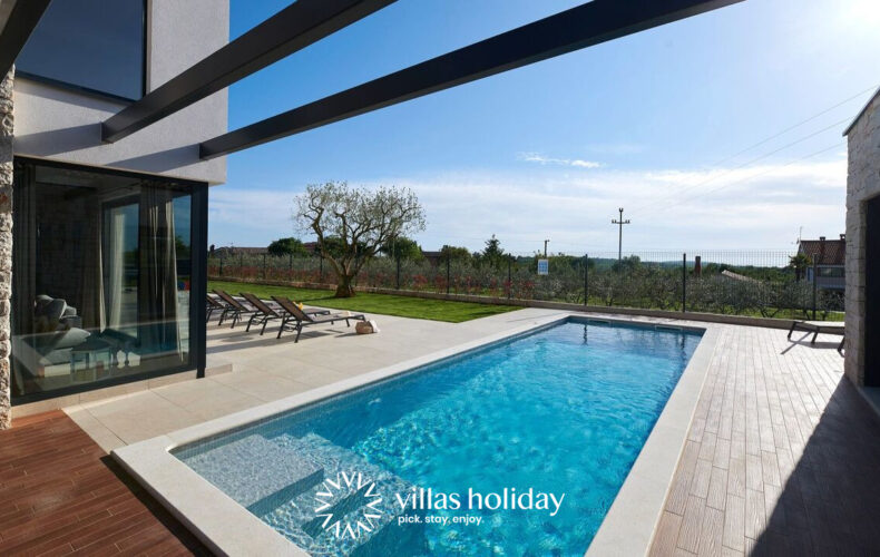 Modern villa with heated swimming pool jacuzzi and sauna in central Istria