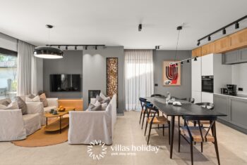 Kitchen dining area and living room of Villa San Vincenti